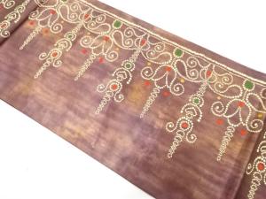 未使用品　松山章製　更紗模様織り出し袋帯(未仕立て)